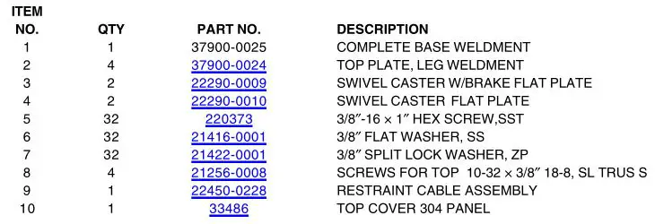 Middleby Marshall PS540-Series Ovens PS540E - PARTS LIST FOR PS540 SERIES SINGLE OVEN OPTION