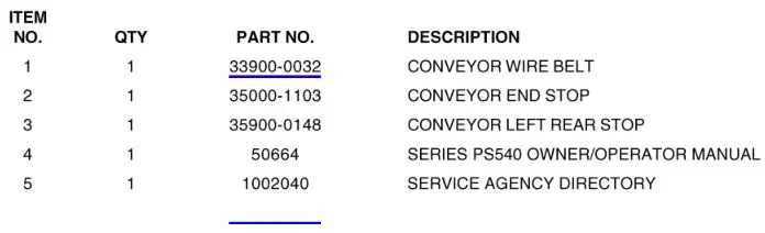 Middleby Marshall PS540-Series Ovens PS540E - PARTS LIST FOR SERIES PS540 ELECTRIC OVEN
