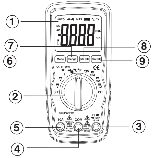 MAJOR TECH MT22 Compact Multimeter - CONTROLS AND JACKS