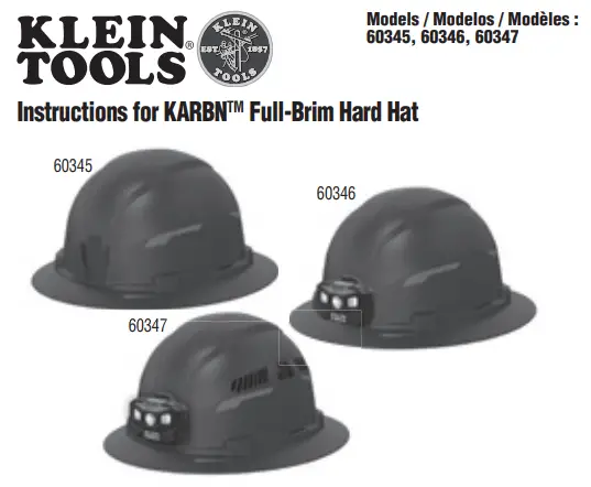 KLEIN TOOLS 60345 KARBN Full-Brim Hard Hat Instructions