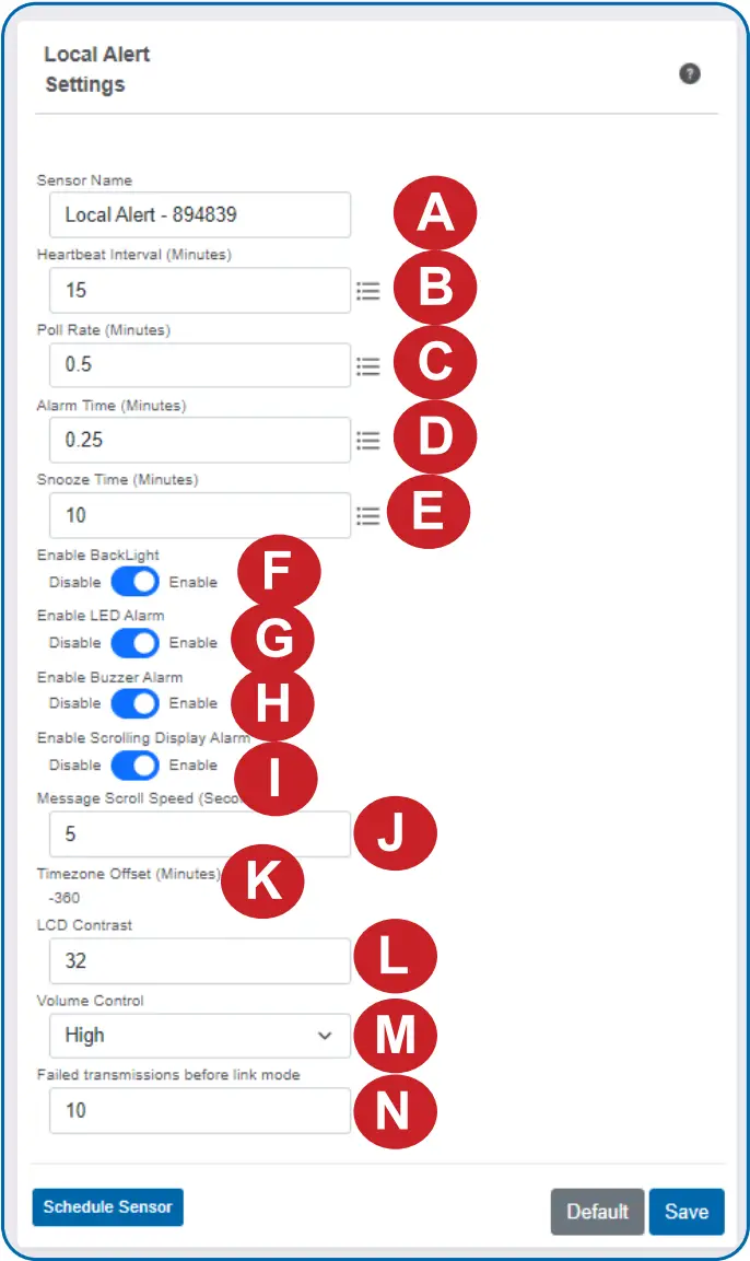 MONNIT MNO2 9 AV LA ALTA Wireless Local Alert - Settings View