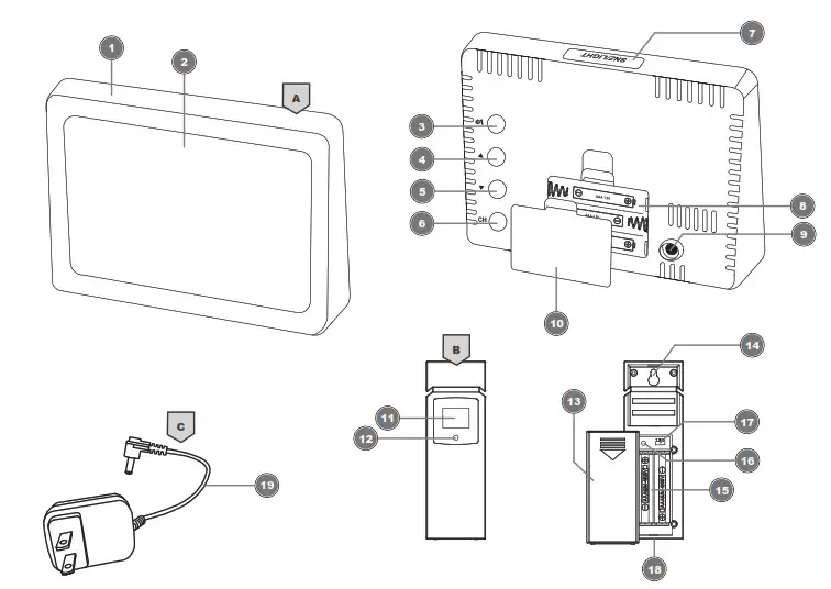 BRESSER 7000023 Quadro NLX Wireless Weather Station - Parts overview and scope of delivery