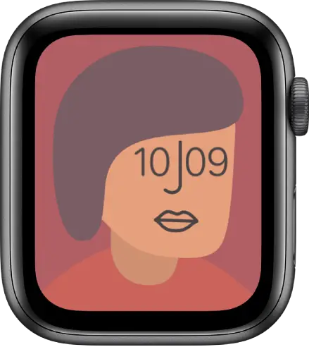 The Artist watch face, which displays the time. Tap the watch face to change the design.