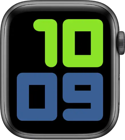 Numerals Duo watch face showing 10:09 in very large numbers.