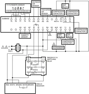 Fig. 4. Example of wiring diagram when using with T7350 T7351 thermostat