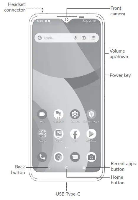 TCL alcatel 1v - Keys and connectors