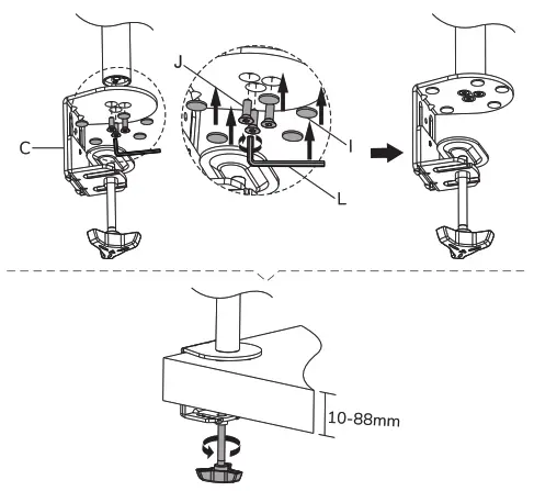 NEWSTAR Neomounts FPMA-D550D3BLACK - Mount the desk clamp to the rod and install the clamp