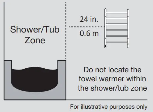 ancona PATIM-01 Comfort 6 Dual Towel Warmer - Do not locate the towel warmer within the shower tub zone