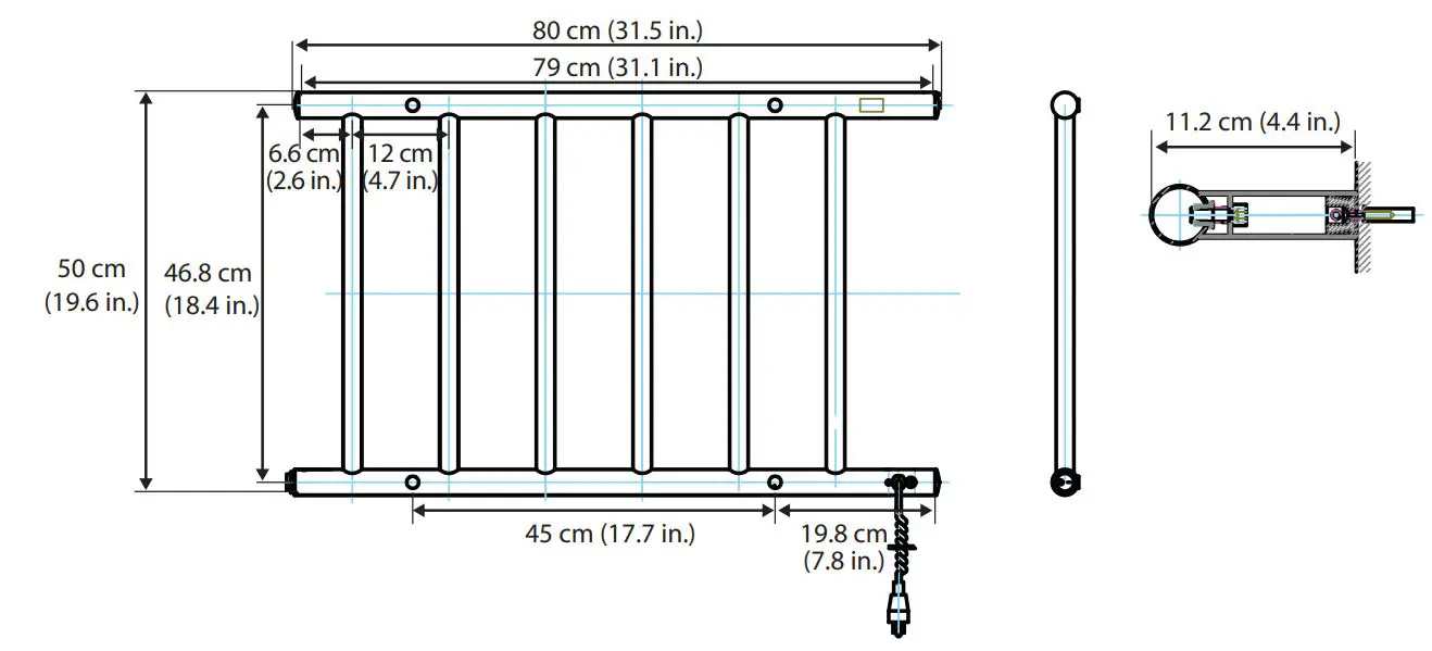 ancona PATIM-01 Comfort 6 Dual Towel Warmer - Product Dimensions