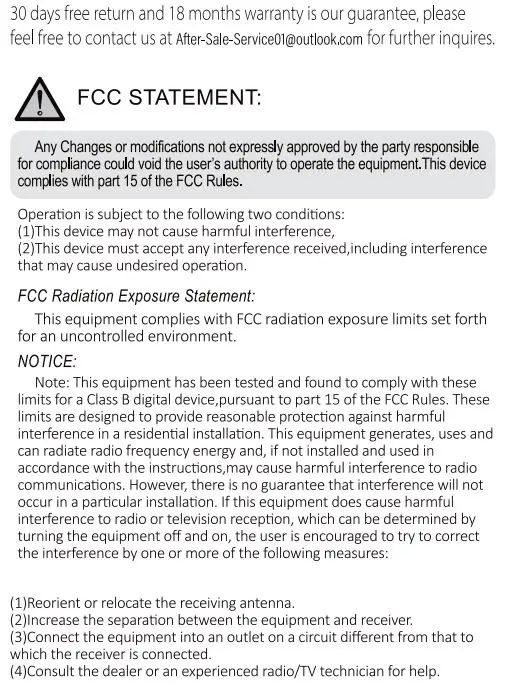 RUNOLIM WH204A Wireless Headphone User Manual - Warranty Information