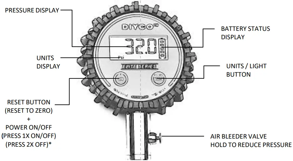 DIYCO D1.2 Digital Tire Pressure Gauge - ILLUSTRATION