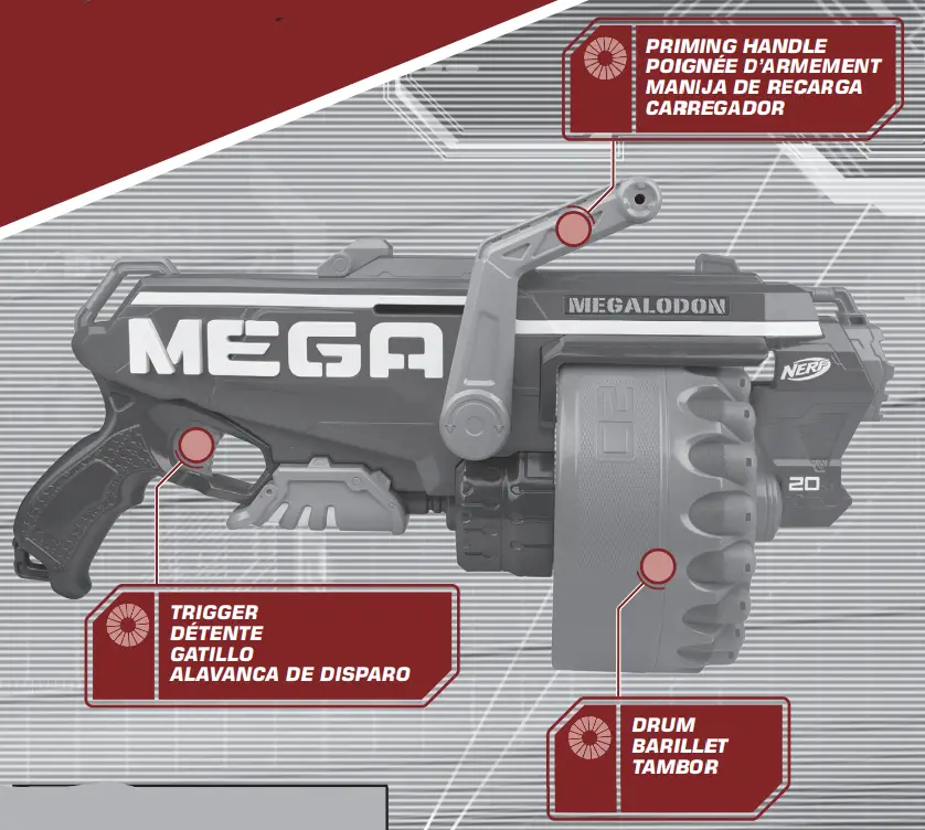 NERF E2849 Megalodon N-Strike Mega Toy Blaster with 20 Official Mega Whistler Darts pat