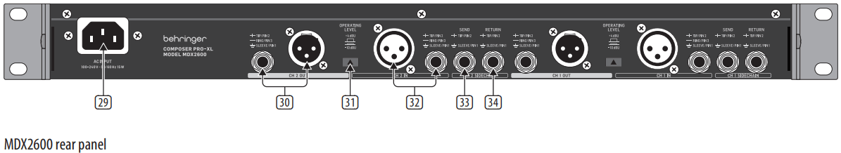 behringer MDX4600 Reference Class 4 Channel Expander Gate Compressor Peak Limiter - MDX2600 rear pane