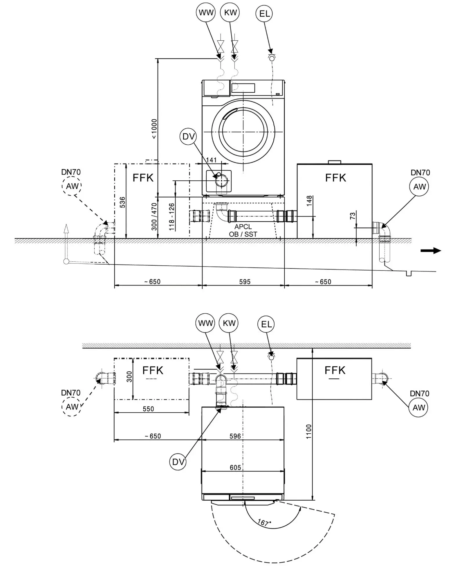 Miele PWM 508 DV Mop Star 80 Professional Washing Machine - Installation with FFK