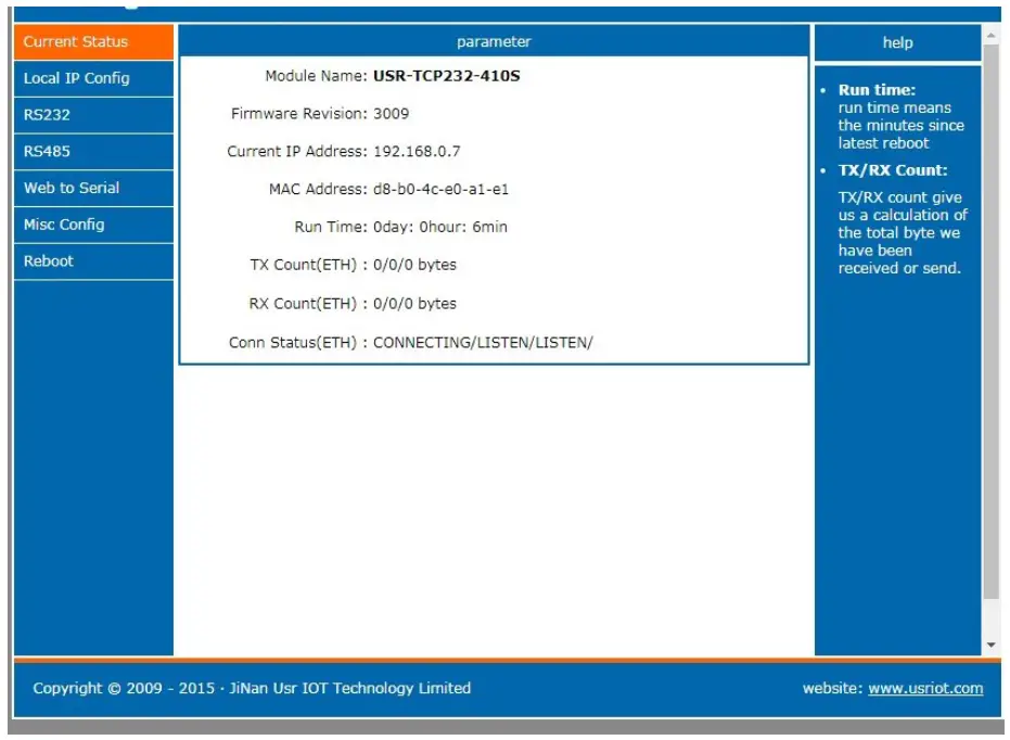 WAVESHARE Ethernet Converter EU Head- Web Server screenshot