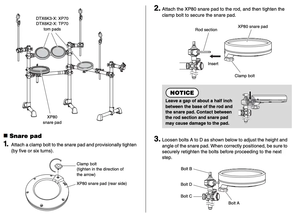 Assembling the snare and tom pads