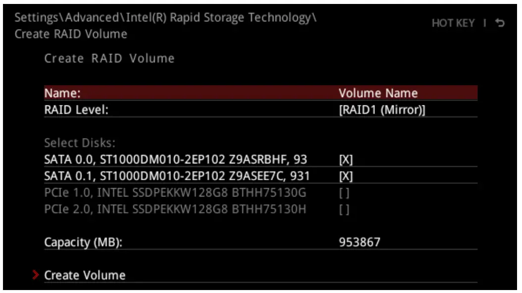 Creating RAID Volume