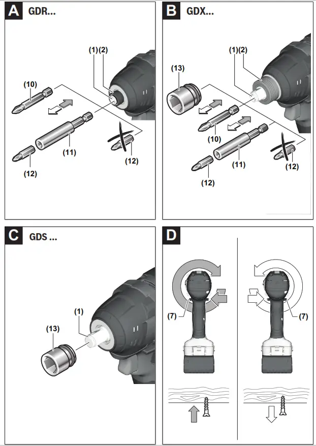 BOSCH 18V-200 GDR, GDX, GDS Professional Cordless Impact DrillWrench - Fig1