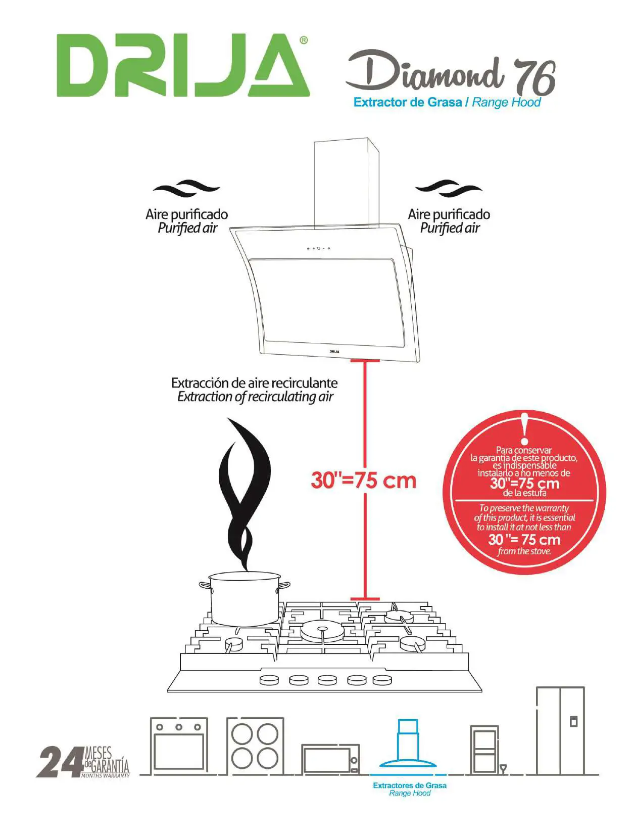 Inspirados Diamonds 76 Range Hood - overview
