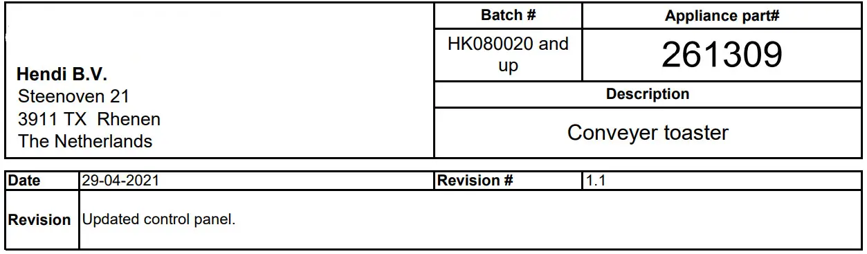 HENDI Conveyer toaster -
