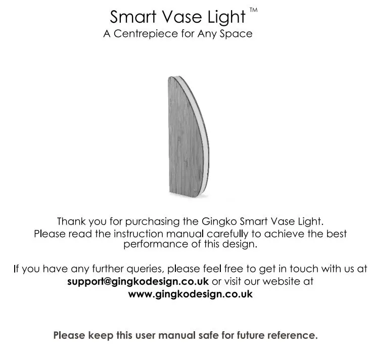 GINGKO G018WT Smart Vase Light User Manual - Thank You Page