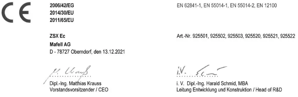 mafell ZSX Ec Carpenter's Chain Saw Instruction Manual - CE icon