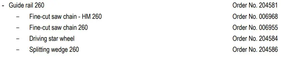 mafell ZSX Ec Carpenter's Chain Saw Instruction Manual - Optional accessories