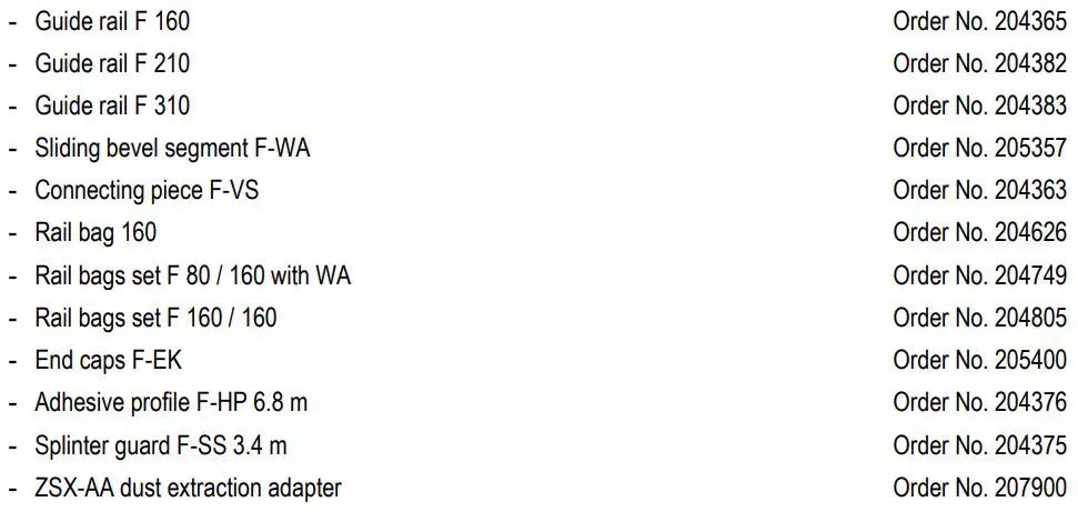 mafell ZSX Ec Carpenter's Chain Saw Instruction Manual - Optional accessories
