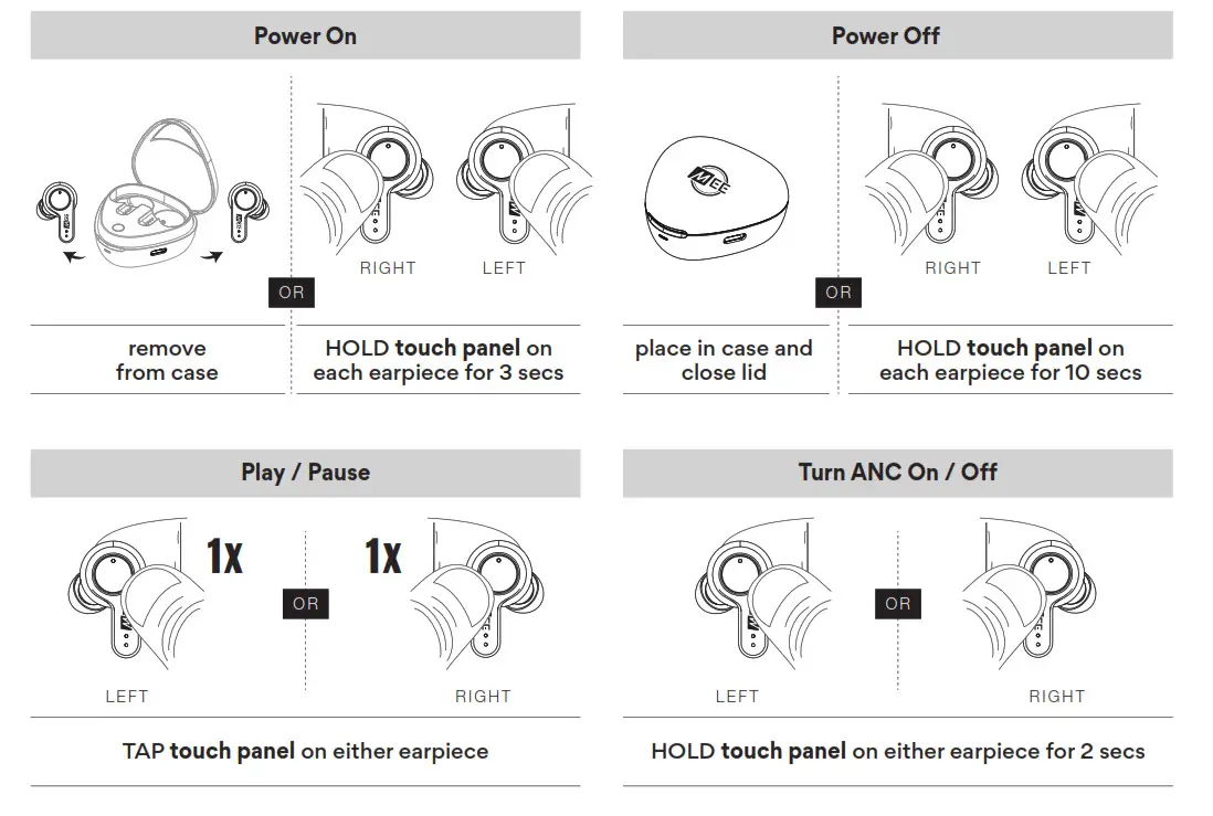 MEE audio X20 Truly Wireless Headphones - FUNCTIONALITY & CONTROLS 1