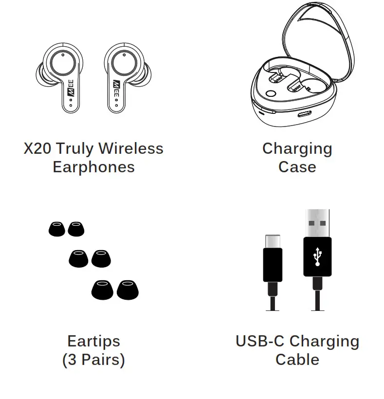 MEE audio X20 Truly Wireless Headphones - Package Contents