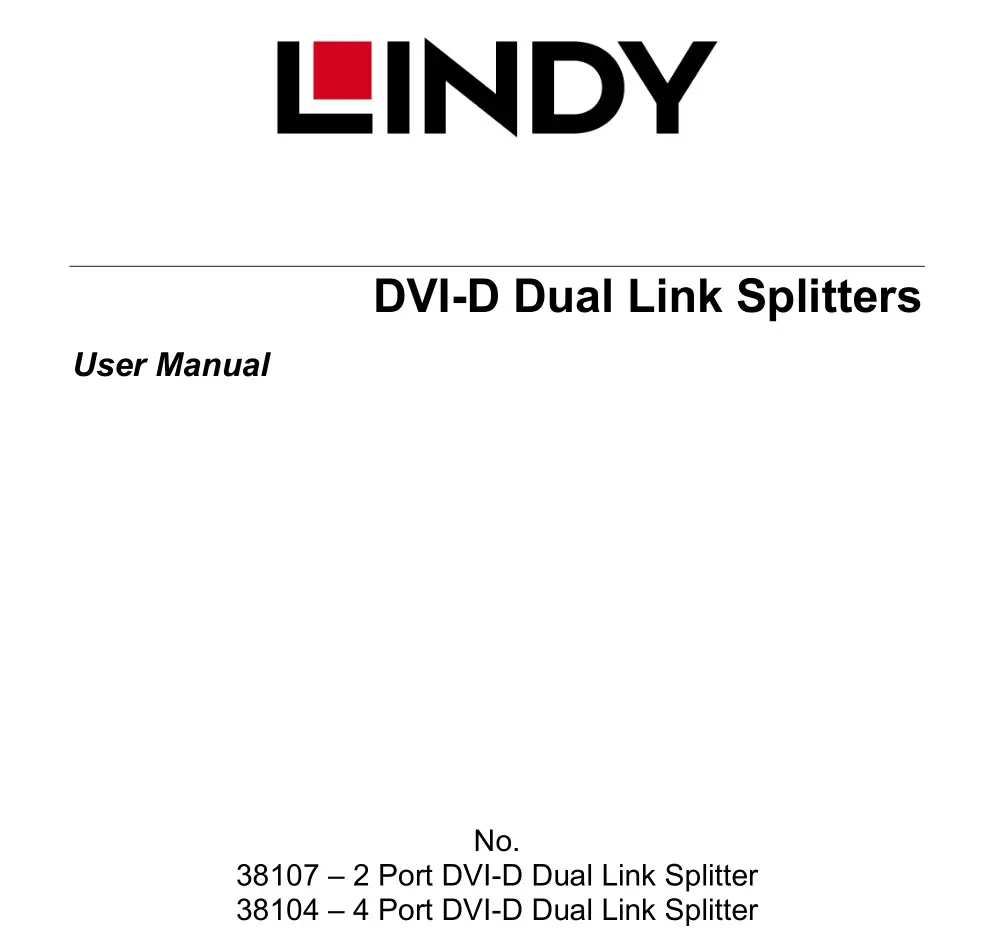 LINDY 38107 2 Port DVI-D Dual Link Splitter User Manual