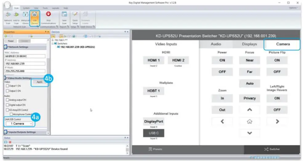 Key digital KD-UFS42 4K 18G Universal Format Switcher Installation Guide - If utilizing KD-CamUSB integration control mode