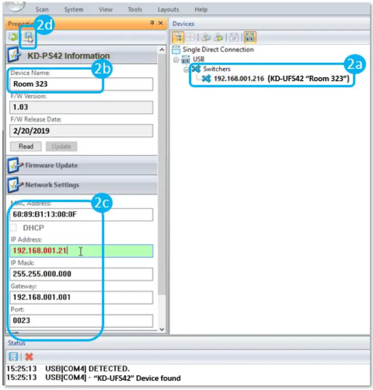 Key digital KD-UFS42 4K 18G Universal Format Switcher Installation Guide - In the Network Settings section of the Properties window