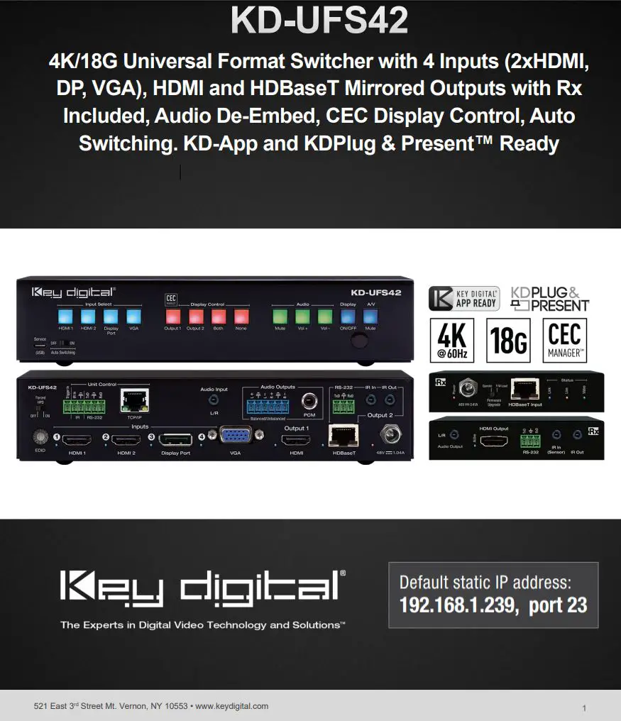 Key digital KD-UFS42 4K 18G Universal Format Switcher Installation Guide