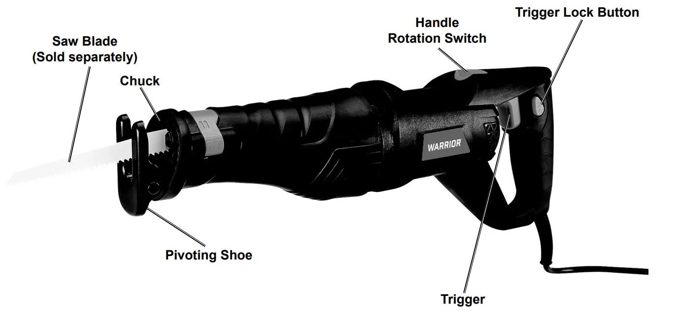 WARRIOR 57806 Amp Rotating Handle Variable Speed Reciprocating Saw - Functions