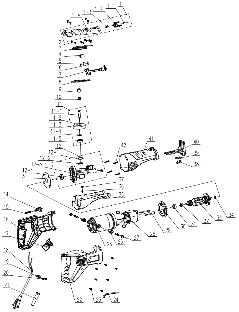 WARRIOR 57806 Amp Rotating Handle Variable Speed Reciprocating Saw - assembly Diagram
