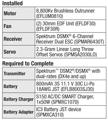 E-flite UMX Citation Longitude 30mm EDF Twin - Components