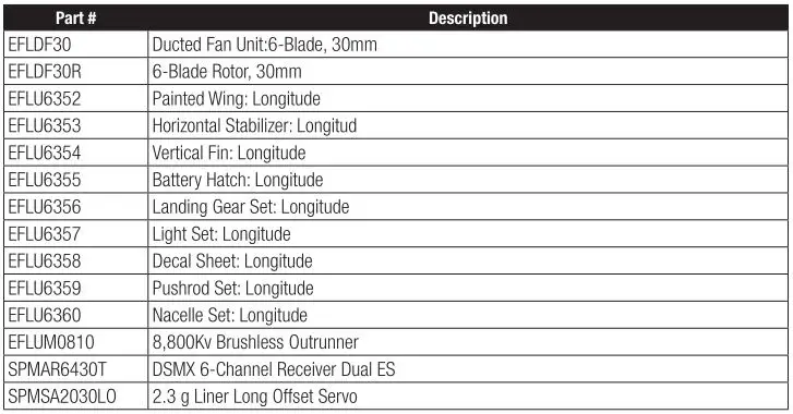 E-flite UMX Citation Longitude 30mm EDF Twin - Replacement Parts List