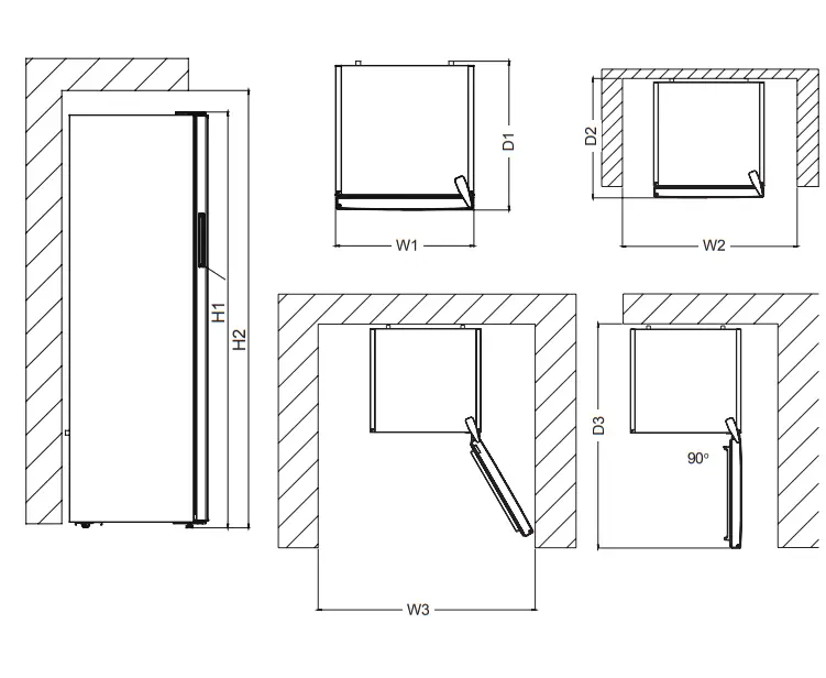 KONCAR H1A 60 325 BFN Refrigerator - Dimensions