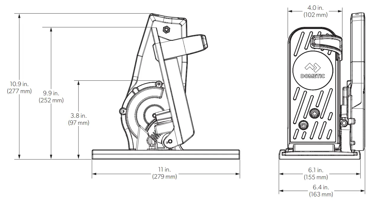 DOMETIC FT7000P Pro-Pedal Foot Throttle Instruction Manual - Top (Gunwale) Mount Engine Control Dimensions