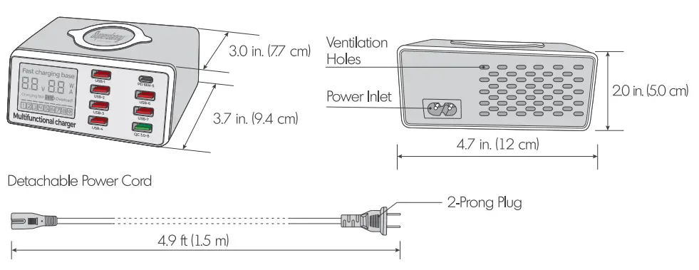 Superdanny X9 LED Display USB Charging Station with Wireless Charger 2