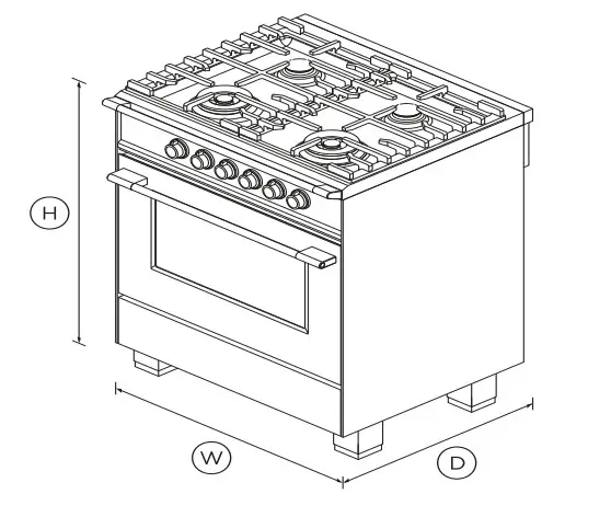 FISHER PAYKEL OR30SCG4W1 30 Inch Gas Range - Dimension