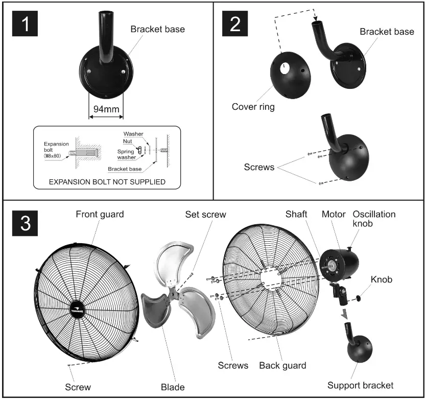 TORNADO HI FAN 16WMPRO 1P 16 Inch Pro Metal Oscillating Wall Fan - Fan Assembly
