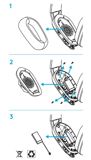 logitech G435 Ultra Light Wireless Bluetooth Gaming Headset - BATTERY REMOVAL