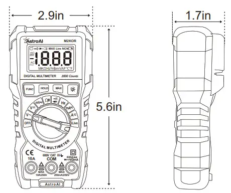 AstroAI M2KOR Digital Multimeter - SIZE