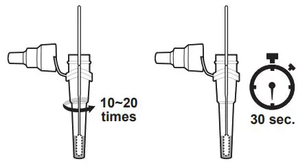 FORA COVID-19 Antigen Rapid Test Instruction Manual - Immerse the patient nasopharyngeal or nasal swab sample into