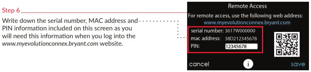 bryant SYSTXBBECC 05RI Evolution Connex Control Registration - Step 6