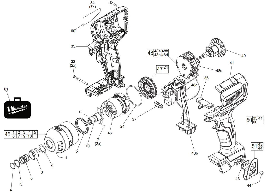 milwaukee 2801 20 M18 Compact Brushless Drill Driver - PARTS LIST