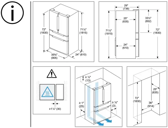 BOSCH B36CL81ENG 36 Inch Freestanding 4 French Door Smart Refrigerator - fig