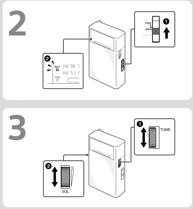 SONY ICF-P27 FM and AM Portable Radio Instruction Manual - Fig 2,3